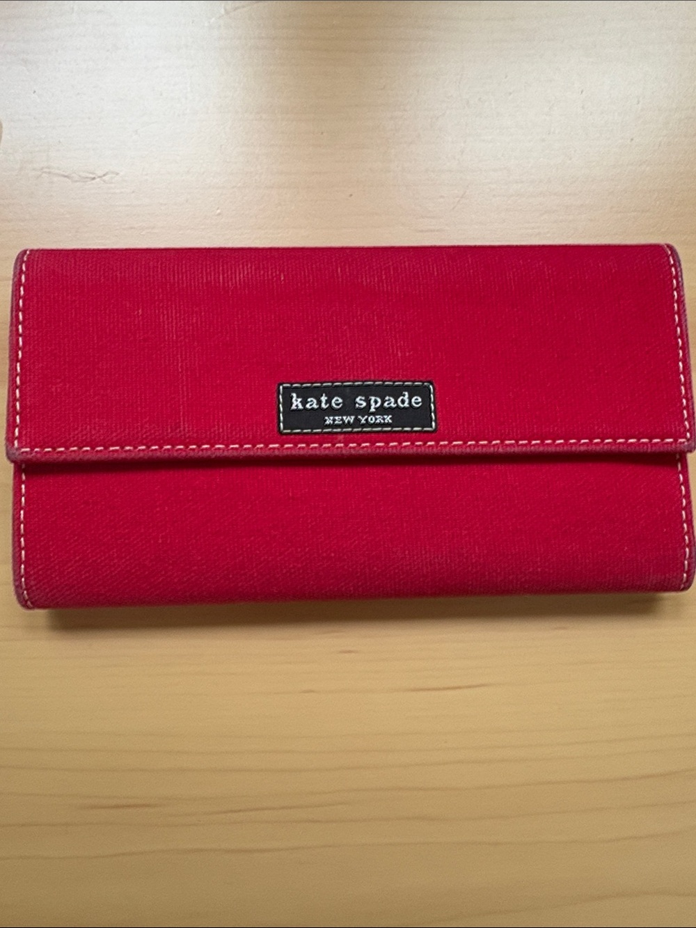 kate spade Red Trifold Wallet with Logo Plaque